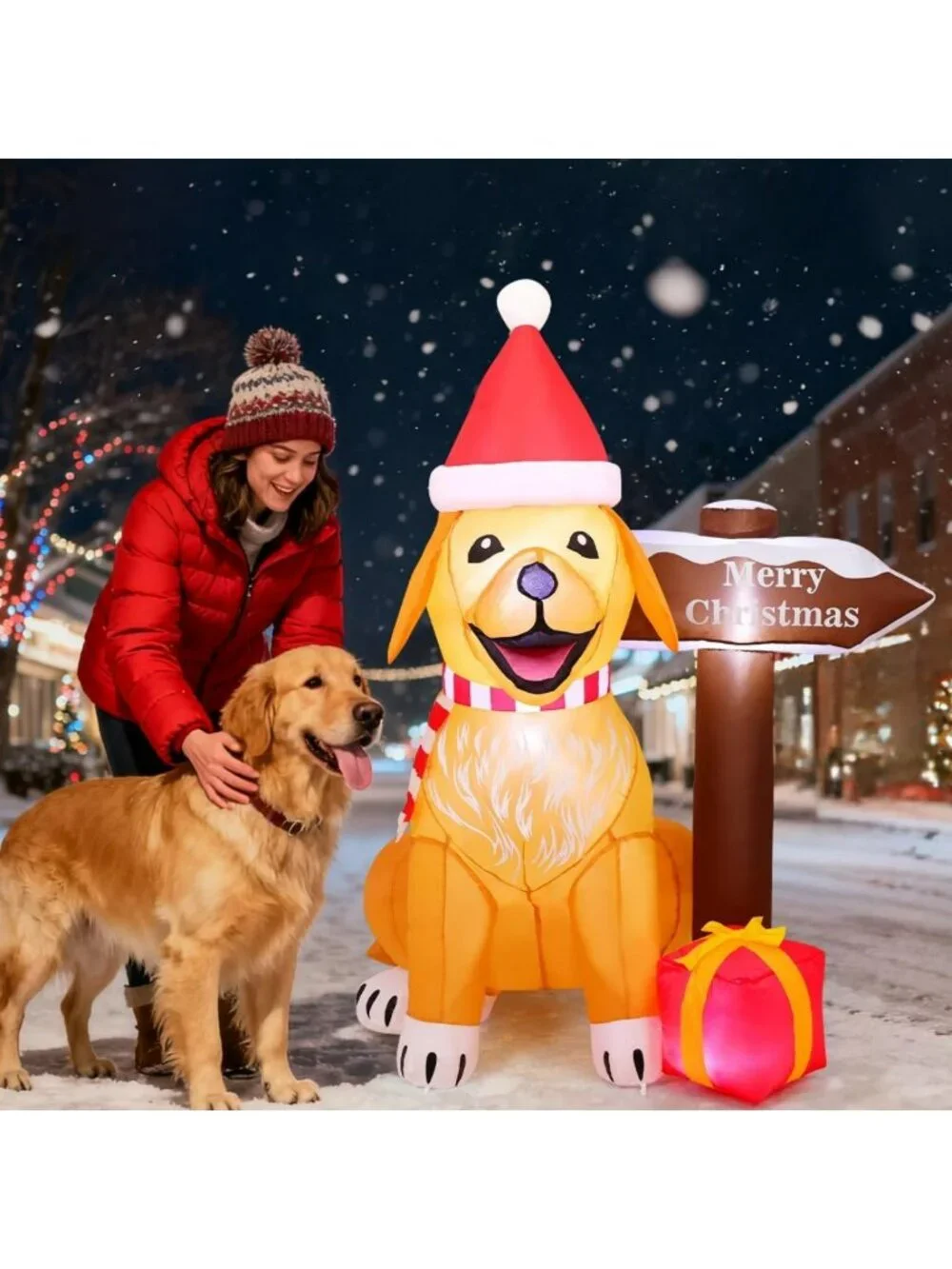5FT Inflatable Golden Retriever Christmas Decor with LED Lights for Yard